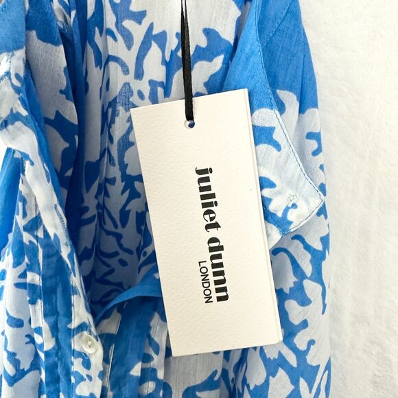 Juliet Dunn Floral Cotton Mini Dress Size 3 US 8-10 NWT Sapphire Blue Scalloped - Picture 10 of 11